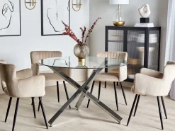 Pöydät<Beliani Ruokapoyta Lasitasolla Metalli Kirkas/Hopea 110 Cm Butler