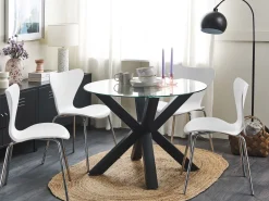 Shop Beliani Ruokapoyta Lasitasolla Rauta Musta 100 Cm Otium