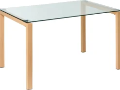 New Beliani Ruokapoyta Lasitasolla Teras Vaalea Puu 130 X 80 Cm Tavira