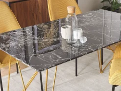 Cheap Beliani Ruokapoyta Marmorikuvio Musta/Kulta 140 X 80 Cm Kenton