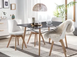 Pöydät<Beliani Ruokapoyta Musta/Vaalea Puu 140 X 80 Cm Biondi