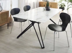 Pöydät<Beliani Ruokapoyta Rauta Marmorikuvio Valkoinen/Musta 160 X 90 Cm Ballina