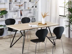Pöydät<Beliani Ruokapoyta Vaalea Puu/Musta 160 X 90 Cm Buscot