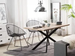 Pöydät<Beliani Ruokapoyta Vaalea Puu/Musta 140 X 80 Cm Spectra