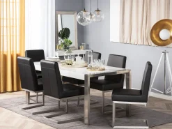 Pöydät<Beliani Ruokapoyta Valkoinen/Hopea 220 X 90 Cm Arctic I