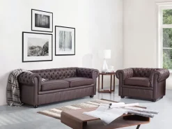 Sohvat<Beliani Ruskea 3-Istuttava Nahkasohva Chesterfield