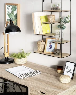 Säilytys<Beliani Seinahylly Metalli 5 Hyllya Musta/Vaalea Puu Laurel