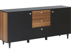 Säilytys<Beliani Senkki 3 Laatikkoa 2 Ovea Musta/Tumma Puu Kuro