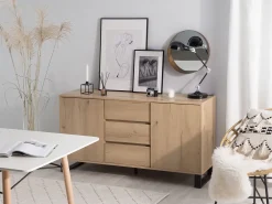 Säilytys<Beliani Senkki 3 Laatikkoa 2 Ovea Vaalea Puu Elda