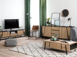 Säilytys<Beliani Senkki 3 Laatikkoa 2 Ovea Vaalea Puu/Musta Blackpool