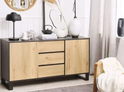 Säilytys<Beliani Senkki 3 Laatikkoa 2 Ovea Vaalea Puu/Musta Elda