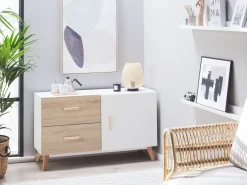 Discount Beliani Senkki 2 Laatikkoa Kaappi Valkoinen/Vaalea Puu Fili