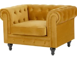 Sohvat<Beliani Sinapinkeltainen Samettiverhoiltu Sohvaryhma Chesterfield