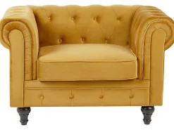 Sohvat<Beliani Sinapinkeltainen Samettiverhoiltu Sohvaryhma Chesterfield
