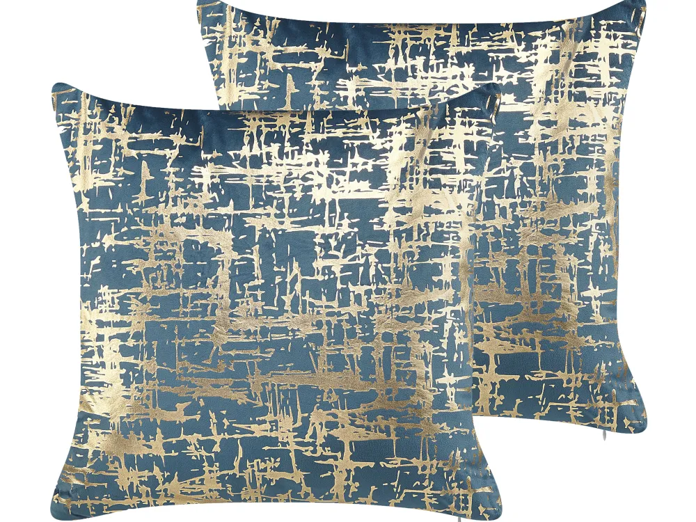 Tekstiilit<Beliani Sininen Koristetyynysetti Kultaisella Kuviolla 2 Kpl 45 X 45 Cm Gardenia