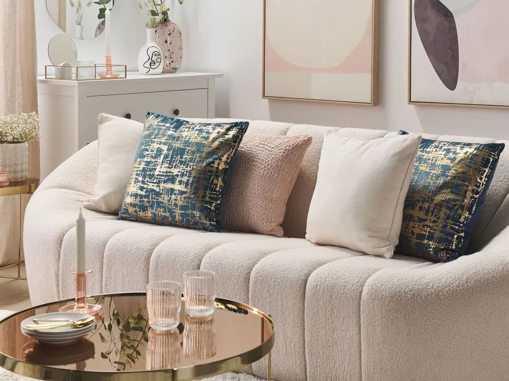 Tekstiilit<Beliani Sininen Koristetyynysetti Kultaisella Kuviolla 2 Kpl 45 X 45 Cm Gardenia