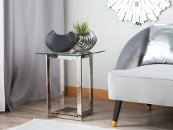 Pöydät<Beliani Sivupoyta Lasitasolla Rosteri Hopea Crystal