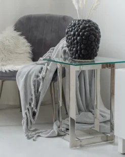 Pöydät<Beliani Sivupoyta Lasitasolla Rosteri Hopea Crystal