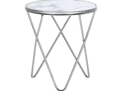 Pöydät<Beliani Sivupoyta Metalli Marmorikuvio Valkoinen/Hopea Meridian Ii