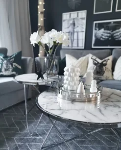 Pöydät<Beliani Sivupoyta Metalli Marmorikuvio Valkoinen/Hopea Meridian Ii