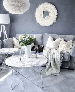 Pöydät<Beliani Sivupoyta Metalli Marmorikuvio Valkoinen/Hopea Meridian Ii