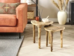 Pöydät<Beliani Sivupoytasetti Mangopuu Vaalea Puu 2 Kpl Saora