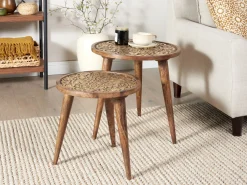 Pöydät<Beliani Sivupoytasetti Tumma Mangopuu 2 Kpl Ranja