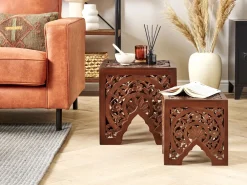 Discount Beliani Sivupoytasetti Tumma Puu 2 Kpl Shukur