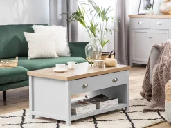 Pöydät<Beliani Sohvapoyta 2 Laatikkoa Vaaleanharmaa/Vaalea Puu Clio