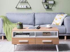 Online Beliani Sohvapoyta 2 Laatikkoa Vaalea Puu/Valkoinen Alloa