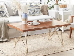 New Beliani Sohvapoyta Akaasia Vaalea Puu/Kulta Raley