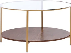 Pöydät<Beliani Sohvapoyta Lasitasolla Kulta/Tumma Puu Libby