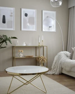 Cheap Beliani Sohvapoyta Lasitasolla Metalli Valkoinen/Kulta Meridian Ii