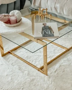 Best Sale Beliani Sohvapoyta Lasitasolla Metalli Kulta Crystal