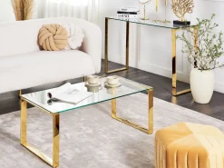 Pöydät<Beliani Sohvapoyta Lasitasolla Ruostumaton Teras Kulta Tilon