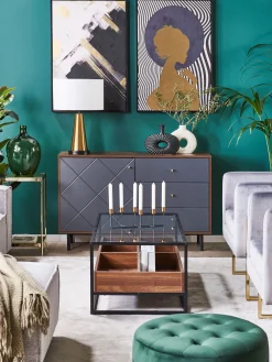 Pöydät<Beliani Sohvapoyta Lasitasolla Tumma Puu/Musta Waco