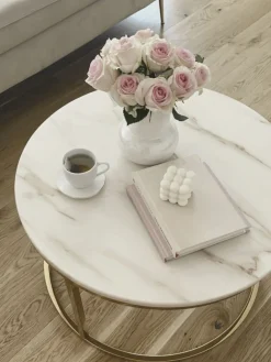 Pöydät<Beliani Sohvapoyta Marmorikuvio Beige/Kulta Coral