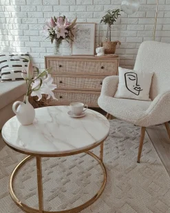 Pöydät<Beliani Sohvapoyta Marmorikuvio Beige/Kulta Coral