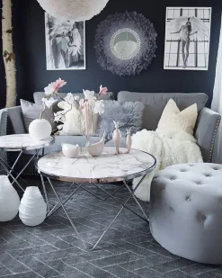 Pöydät<Beliani Sohvapoyta Metalli Marmorikuvio Valkoinen/Hopea Meridian Ii