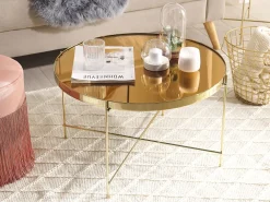 Pöydät<Beliani Sohvapoyta Peililasitasolla Rauta Kulta Lucea