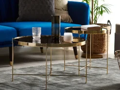 Pöydät<Beliani Sohvapoyta Peililasitasolla Rauta Kulta Lucea