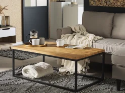 Best Beliani Sohvapoyta Tiikki Vaalea Puu/Musta Provo Ii