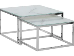 Cheap Beliani Sohvapoytasetti Rosteri Marmorikuvio Valkoinen/Hopea 2 Kpl Brea