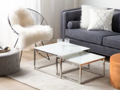 Cheap Beliani Sohvapoytasetti Rosteri Marmorikuvio Valkoinen/Hopea 2 Kpl Brea