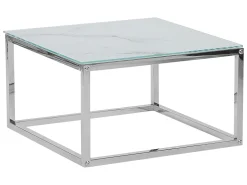 Cheap Beliani Sohvapoytasetti Rosteri Marmorikuvio Valkoinen/Hopea 2 Kpl Brea