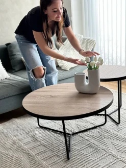 Hot Beliani Sohvapoytasetti Vaalea Puu/Musta 3 Kpl Melody