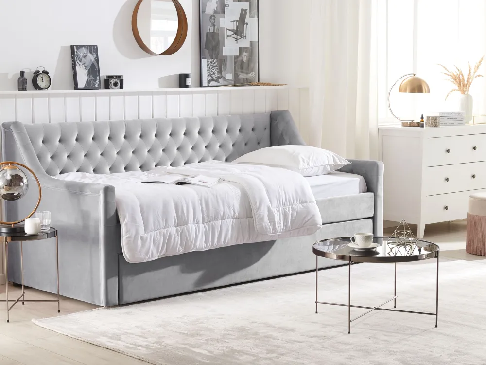 Lastenhuone<Beliani Sohvasanky Sametti Lisavuode Vaaleanharmaa 90 X 200 Cm Montargis