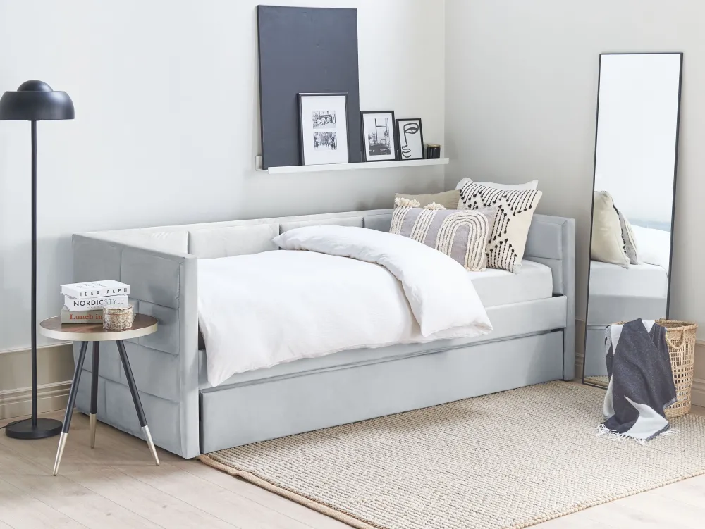 Lastenhuone<Beliani Sohvasanky Sametti Lisavuode Vaaleanharmaa 90 X 200 Cm Chavonne