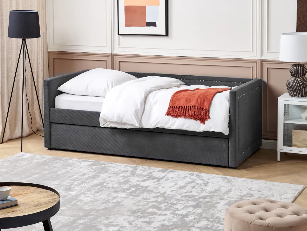 Lastenhuone<Beliani Sohvasanky Vakosametti Lisavuode Tummanharmaa 90 X 200 Cm Mimizan