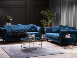 Fashion Beliani Sohvasetti Samettinen Sininen Skien